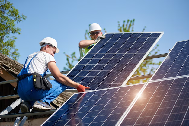 Solar panels on a house with the sun shining, representing energy savings and feed-in tariffs in Victoria.