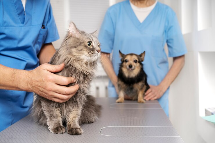 Cat and dog at vet clinic