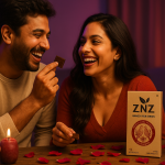 Happy couple laughing over a chocolate ritual